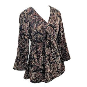 Motherhood Maternity V-Neck Paisley Flowy Hippie Tie Front Blouse Size Medium
